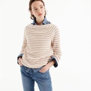 J. Crew Women's Pink and Cream Striped Sweater